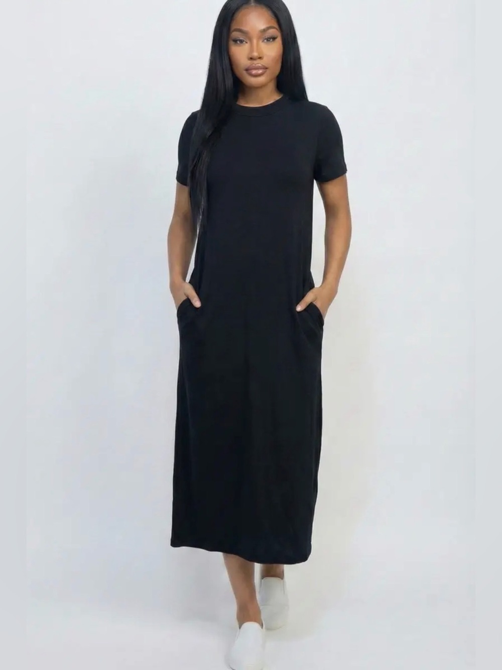 Tee Shirt Dress- Black - Picture 2 of 5